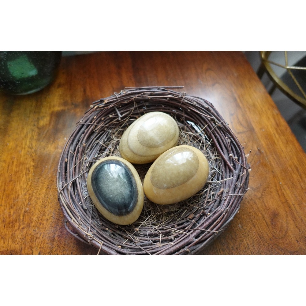 Decorative Stone Eggs in Nest - Faux Bird Eggs - Easter Decor